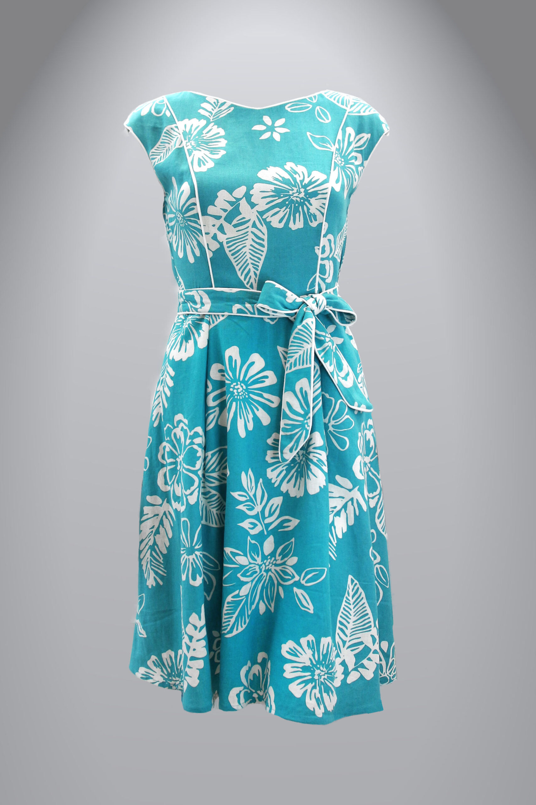 Đầm Linen cột eo xanh